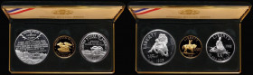 USA 1995 The Civil War Battlefield Commemorative Coins a 3-coin set comprising Five Dollars Gold 1995W Bugler on horseback KM#256, Dollar 1995S Wounde...