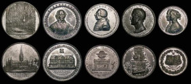 A group of medals in white metal (5) comprising (1) British Army Enters Madrid 1812, 45mm diameter in white metal, Eimer 1025, BHM 737 by T.Wyon Snr./...