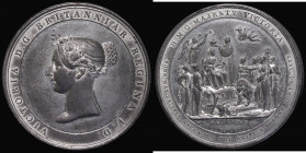 Coronation of Queen Victoria 1838 64mm diameter in White Metal by Davis, BHM 1807, Head of Victoria left, garlanded with Roses, thistles and shamrocks...