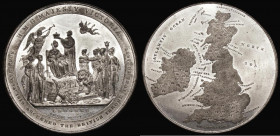 Coronation of Queen Victoria 1838 64mm diameter in White Metal by J.Davis, BHM 1809, Obverse: Victoria enthroned, being crowned by Archbishop in the c...