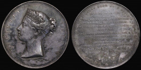 India, East Indian Railway opened to Rajmahal, 1860, 73mm diameter in silver, unsigned (after W. Wyon), Obverse: Coroneted head of Victoria, left, VIC...