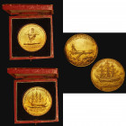 Lord Nelson's Flagship, the Foudroyant, 1897 (2) the first 38mm diameter in gilt, unsigned, Eimer 1813, BHM 3613, Obverse: Bust facing, uniformed, wit...
