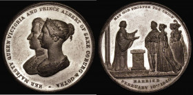 Marriage of Queen Victoria to Prince Albert 1840 48mm diameter in White Metal, unsigned, BHM 1921, Obverse: Busts to left conjoined, HER MAJESTY QUEEN...