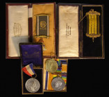 Medals (4) Masonic - Grand Lodge of England (2) medal and pin /clip 'Founder' (no medal attached) both by Fattorini and Sons, Birmingham VF boxed, Fir...