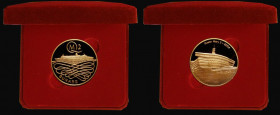 Queen Mary 2 - 2004 The Official Commemorative Medal, Reverse: Side View of the ship QM2 above with CUNARD below. 38mm diameter in 22 carat gold, 39.9...