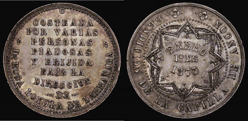 Uruguay Medal 1873 Blessing of the Chapel of Ancon, 30mm diameter in silver, 11....