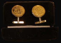 Half Sovereigns 2000 (2) A/UNC to UNC in a pair of 9 carat gold cufflinks, total weight 14.12 grammes, in a Royal Mint presentation box

Estimate: G...