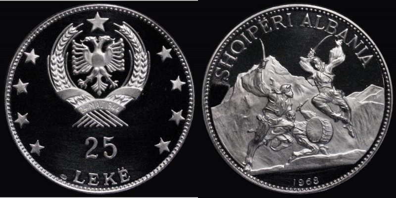 Albania 25 Leke 1968 an impressive 60mm diameter issue in .999 silver weighing 8...