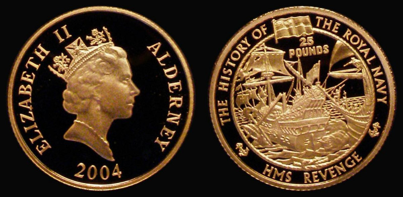 Alderney &pound;25 Gold 2004 History of the Royal Navy - HMS Revenge, KM#69 Gold...