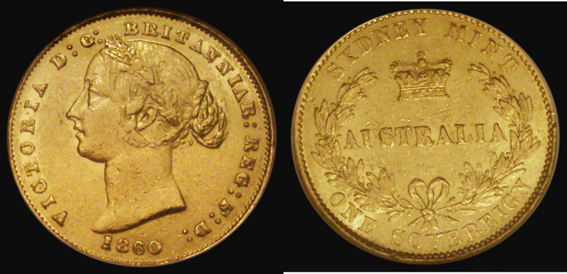 Australia Sovereign 1860 Sydney Branch Mint, Marsh 365, in an NGC holder and gra...