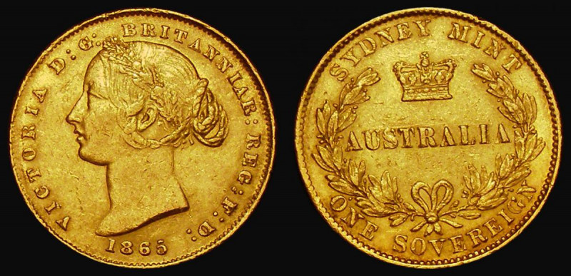 Australia Sovereign 1865 Sydney Branch Mint, Marsh 370 NEF with some contact mar...