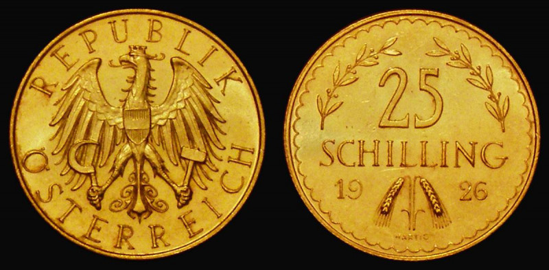 Austria 25 Schillings Gold 1926 KM#2841 Prooflike UNC with some light hairlines...