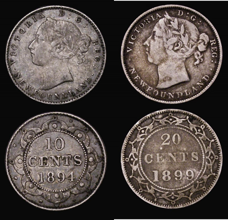 Canada - Newfoundland (2) 20 Cents 1899 Small hooked 99 KM#4 VG, Ten Cents 1894 ...