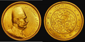 Egypt 100 Piastres Gold AH1340 (1922) Right facing portrait of King Fuad I, KM#341, NEF/EF and lustrous, the right facing portrait only used on the da...