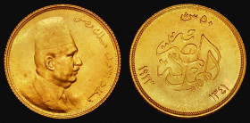 Egypt 50 Piastres Gold AH1341 (1923) Right facing portrait of King Fuad I, KM#340 EF and lustrous, the right facing portrait only used on the date for...