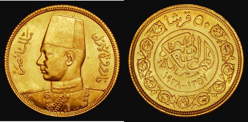 Egypt 50 Piastres Gold AH1357 (1938) KM#371 Lustrous UNC with some light contact...