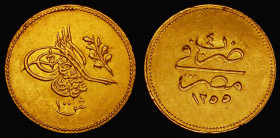 Egypt Gold Pound (100 Qirsh) Abdul Mejid AH1255/4 (1842) KM#235.1 VF with a test cut in the edge and small traces of old mounting

Estimate: GBP 450...