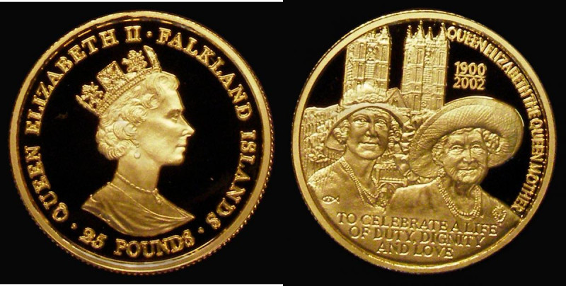 Falkland Islands &pound;25 Gold 2002 The Life of the Queen Mother KM#103 Proof F...