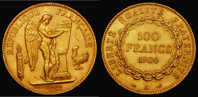 France 100 Francs Gold 1904A KM#832 EF with some light contact marks

Estimate...