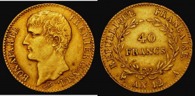 France 40 Francs Gold An 12A, BONAPARTE PREMIER CONSUL obverse legend KM#652 NVF/Good Fine

Estimate: GBP 650 - 750