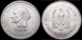 Germany - Weimar Republic 3 Reichsmarks 1931A Centenary of the Death of von Stein KM#73 EF/AU the obverse with some contact marks

Estimate: GBP 40 ...