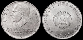 Germany Weimar Republic 3 Reichsmarks 1929A 200th Anniversary of the Birth of Gotthold Lessing KM#60 Lustrous UNC with some contact marks

Estimate:...