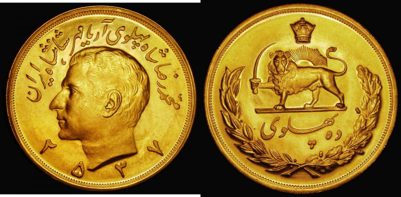 Iran Ten Pahlavi Gold SH2537 (1978) KM#1213 UNC 81.36 grammes an imposing issue ...