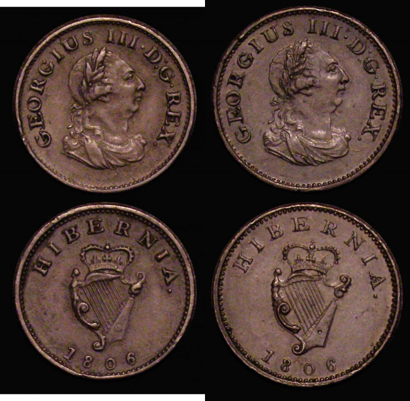 Ireland Farthings 1806 S.6622 (2) the first NEF with a contact mark after REX, t...