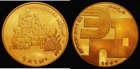 Israel 100 Lirot Gold 1969 (JE5729) Peace and Unknown Soldier - Israel's 21st Anniversary KM#54 Gold Proof nFDC with very light toning, the Israel lar...