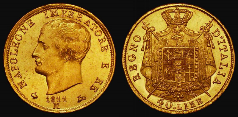 Italian States - Kingdom of Napoleon 40 Lire Gold 1811 KM#12 EF and lustrous wit...