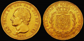 Italian States - Sardinia 80 Lire Gold 1826 KM#123.1 A.LAVY/L, VF with some gentle edge bruises

Estimate: GBP 900 - 1100