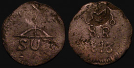 Mexico - War of Independence Insurgent Countermarked Coinage 8 Reales 1813 in copper KM#265.4 countermark on a Oaxaca Sud 8 Reales KM#233.2 Countermar...
