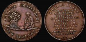 New Zealand Halfpenny Token undated (1860-1867) Edward Reece, Christchurch, Reverse: Seated male figure and plant within legend KM#Tn61.1 Good Fine, R...