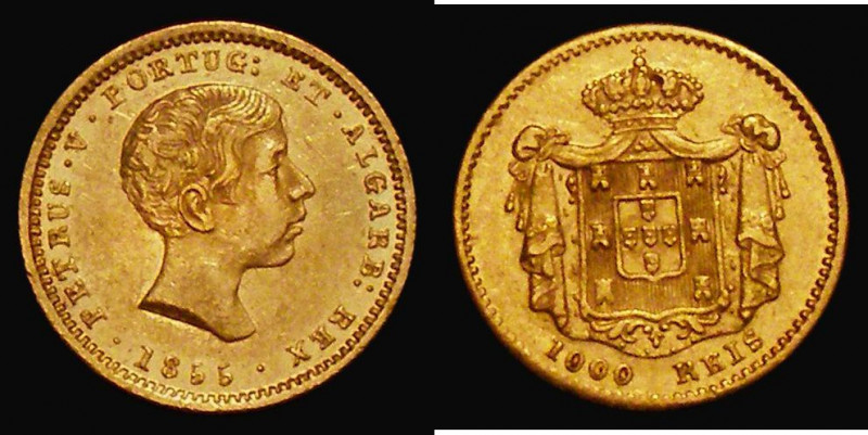 Portugal 1000 Reis Gold 1855 Pedro V KM#495 VF/GVF, the only Pedro V 1000 Reis g...