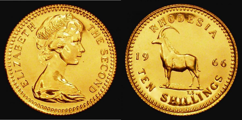 Rhodesia Ten Shillings 1966 Gold Proof KM#5 nFDC with some hairlines, retaining ...