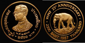 Thailand 2500 Baht Gold 1987 (BE2530) WWF 25th Anniversary Y#207 the reverse with a small area of light toning, otherwise FDC in capsule

Estimate: ...