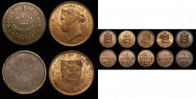 Guernsey Token -Caves de Bordeaux/Bertin Fueillart undated, uniface 30mm in brass, Fine along with Jersey One Twelfth Shilling 1894 About UNC and lust...