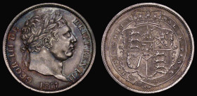 Shilling 1817 Plain Edge Proof ESC 1233, Bull 2149, Davies 81, curiously with IIONI in Garter GEF lightly toned, Ex-London Coins Auction A152 7/3/2016...