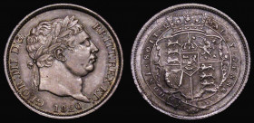 Shilling 1820 NI of HONI struck over angled NI, variety on ESC 1236, Bull 2157, EF toned with a contact mark on the portrait, an unusual piece

Esti...