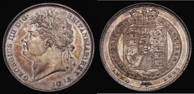 Shilling 1825 Shield in Garter reverse ESC 1253, Bull 2402 GEF and lustrous with colourful toning, the obverse with some thin scratches, overall with ...