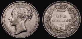 Shilling 1842 ESC 1288, Bull 2987, EF with a subtle and attractive tone, the obverse with a striking flaw on the rim at 1 o'clock

Estimate: GBP 60 ...