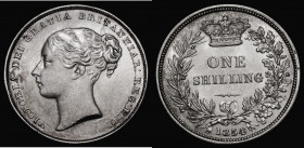 Shilling 1854 4 over inverted 4 ESC 1302A, GEF/AU the obverse rubbed on the Queen's cheek and displaying many fine hairlines in this area, viewing rec...