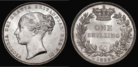 Shilling 1855 ESC 1303, Bull 3006, UNC with original lustre, the obverse with some contact marks and a striking flaw on the left ribbon

Estimate: G...