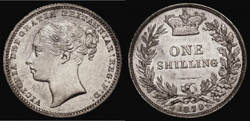 Shilling 1879 No Die Number, Davies 911, dies 6B Lustrous UNC with contact marks...