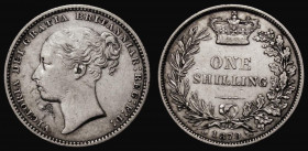 Shilling 1879 No Die Number, Davies 911, dies 6B, unrecorded at the time that the Davies book was published, GVF/VF with a flan rolling error under th...