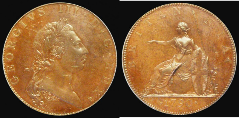 Halfpenny 1790 Pattern in Bronzed Copper by Droz. Peck 953, DH6, Obverse: Undrap...