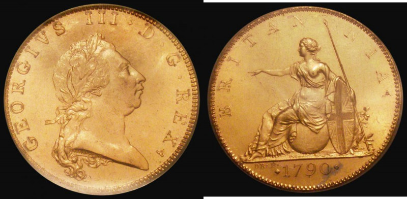 Halfpenny 1790 Pattern in Brown Gilt, by Droz. Peck 955, DH6, Obverse: Undraped ...