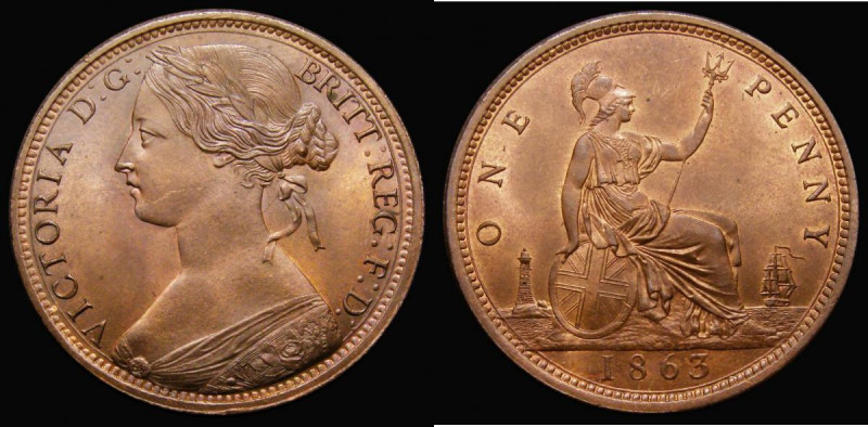 Penny 1863 Freeman 42 dies 6+G, UNC with some subdued lustre, in an LCGS holder ...