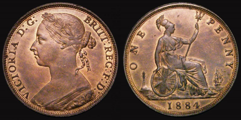 Penny 1884 Freeman 119 dies 12+N, UNC or very near so and lustrous, in an LCGS h...