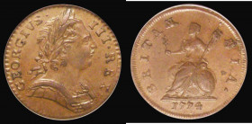 Farthing 1774 Obverse 1 Peck 915 EF and attractively toned, in an LCGS holder and graded LCGS 60 

Estimate: GBP 100 - 120